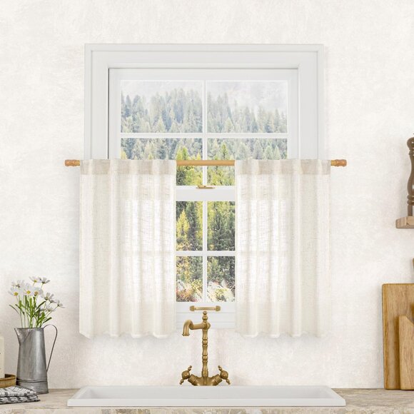 LAMIT Semi Sheer Cream Linen CurtSemi Sheer Cream Linen Curtains 36 Inch Length - Picture 1 of 1